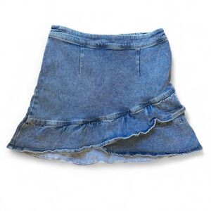 Wish List Denim Ruffle Bubble Hem Tiered Mini Lightwash Blue Jean skirt zipper